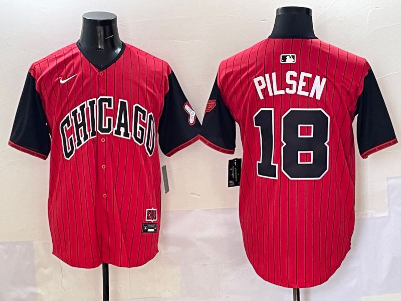 Men Chicago White Sox #18 Pilsen Red Stripe Joint Name Nike 2025 MLB Jersey style 20